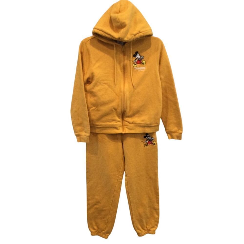 Disneyland Resort Sweatsuit Set Hoodie Sz S Sweatpants Pant Sz XS Yellow Mickey